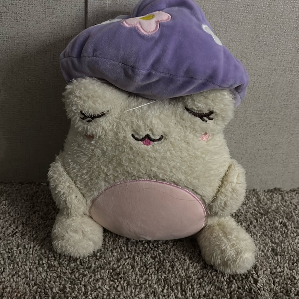Purple stuffed animal frog flower mushroom hat Cuddle Barn aprox. 10”